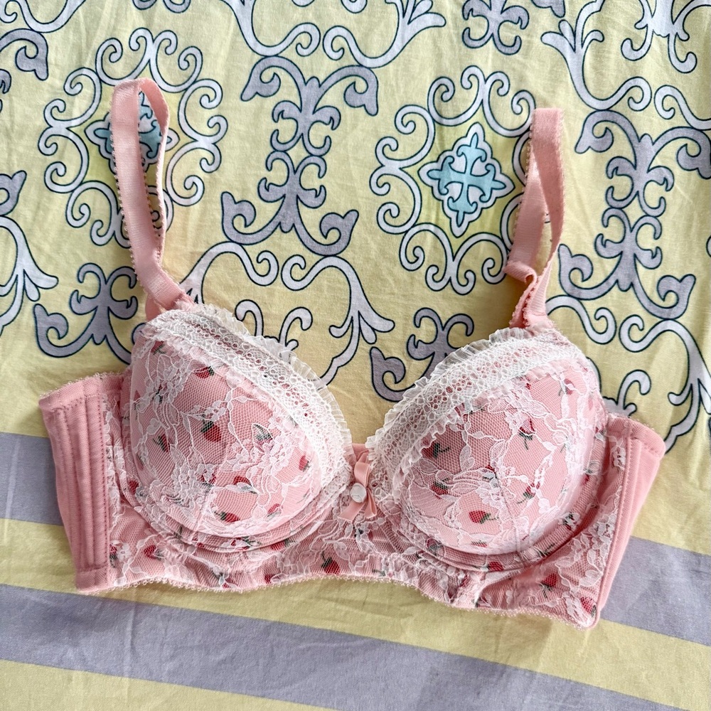 Goelia pink strawberry lace padded bra, 36B